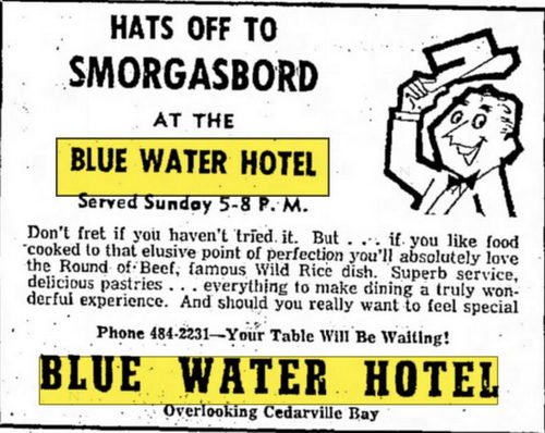 Blue Water Hotel (Les Cheneaux Coffee Roasters) - Jul 1966 Ad (newer photo)